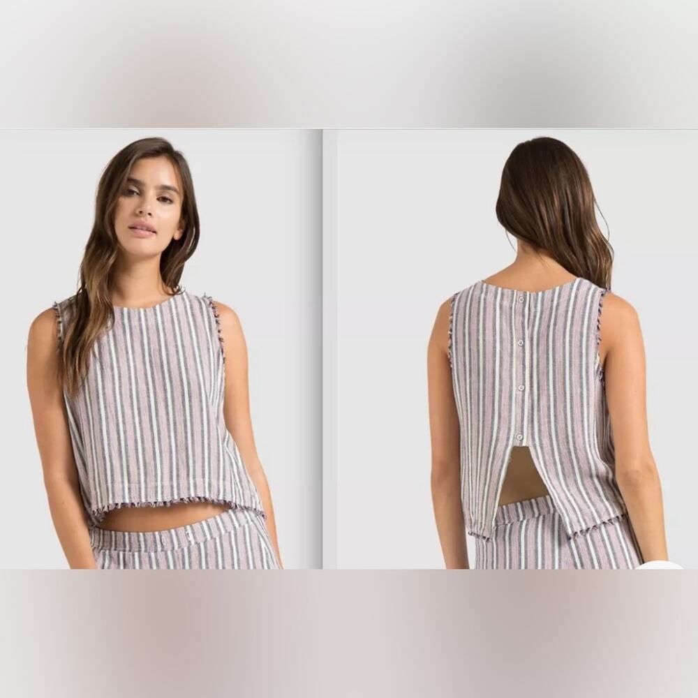 Cloth and Stone Frayed Edges Linen Blend Top Size S